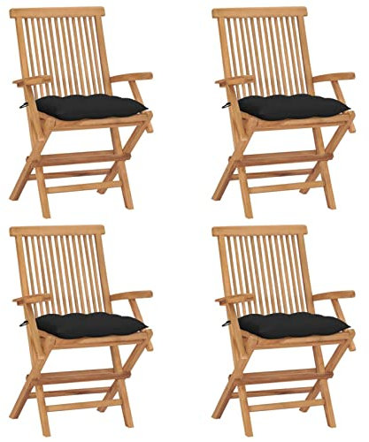 LAPOOH Gartenstühle mit Schwarzen Kissen, Gartenmöbel, Balkonstühle, Hochlehner, Balkonmöbel, Bistrostuhl, Garten Stühle, Armlehnenstuhl, 4 STK. Massivholz Teak
