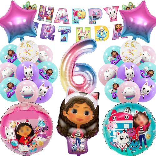 Ctxtqtdt Gaby's Dolhouse Birthday Decoration for Girls for 6 Years, Pack of 23 Balloons, Birthday Party Decoration, Balloons Set for Children (6)