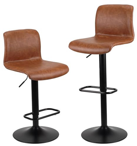 WangPangzi Ergonomische Barhocker 2er Set, Höhenverstellbarer Barstuhl mit PU-Leder Sitzfläche, 360°Drehung, Modernes Design für Küche und Gastronomie, Braun