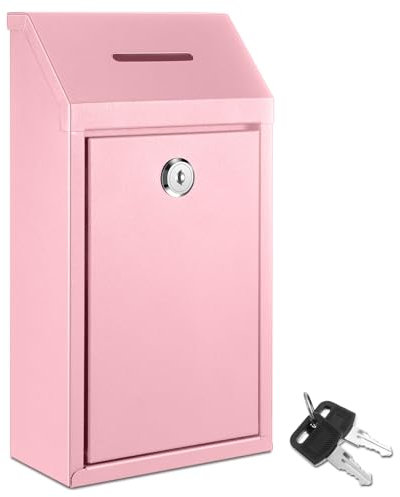 Yaocom Metal Donation Cash Box Collection Safe Suggestion Box with Lock Wall Mounted Mailbox Delivery Ballot Container for Home Office Outdoor Door(Pink)