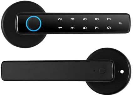 Splenssy Smart Lock Keyless Entry Door Lock Handle Password Door Lock Tuya App Remote Operation BT 4-in-1 Keyless Biometric Door Lock for 35-55mm Office Home Bedroom Door Fingerprint unlocking