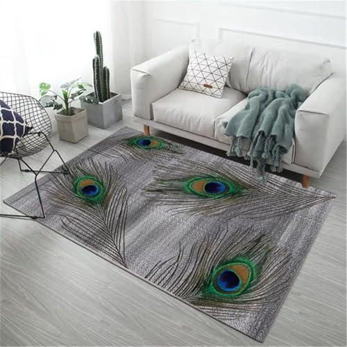RUGMRZ Teppich Jugendzimmer Balkonteppich 160x230CM kuschelige teppiche für kinderzimmer Grau Schmutzabweisender und pflegeleichter mit grünem Federmuster