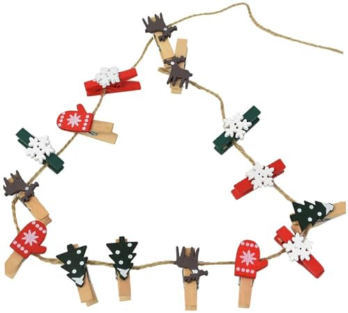 TOKIDNY Weihnachts Fotoklammern Holz 30 Stück Wiederverwendbare Kleiner Holzklammern Mit Weihnachts Cartoon Design Für Dekoration Und Basteln