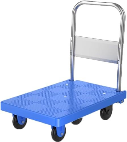 VDQUUACI Zusammenklappbarer Handwagen, zusammenklappbarer Umzugswagen, Lager-Schiebe-Handwagen, Hochleistungs-Plattformwagen, Transportwagen für den Transport Schwerer Gegenstände (blau)