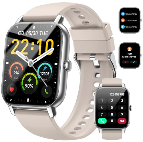 Smartwatch Damen Herren mit Bluetooth-Telefonfunktion, 1,85 Zoll Touchscreen Fitnessuhr, IP68 wasserdicht, SpO2, Herzfrequenz und Schlafmonitor, Schrittzähler sowie 100+ Trainingsmodi für Android iOS