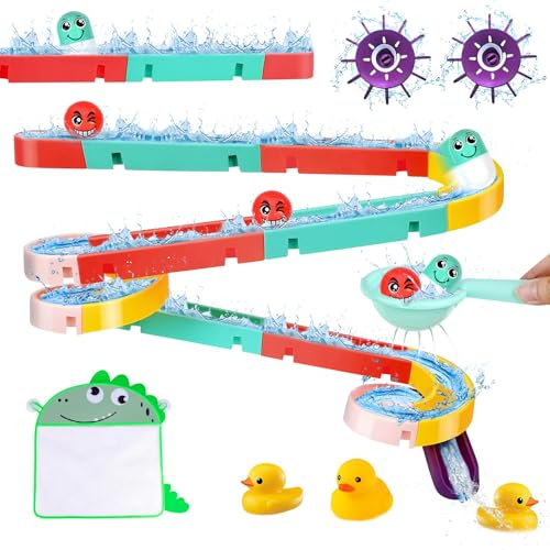 Jouet de Bain 3 4 5 6 an, 44 Pièces Jouets de Bain pour Enfants, Jouet de Baignoire avec Piste de Construction de Toboggan Aquatique, Jouets de Baignoire Murale, Cadeaux pour Garçons Fille (B)