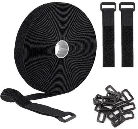 5m*2cm Adjustable Cable Straps with 25 Buckles Velcro Cable Ties Heavy Duty Reusable Hook and Loop Securing Strap for Cable Tidy, Free Cut Length, Wire Management, Cord Organiser