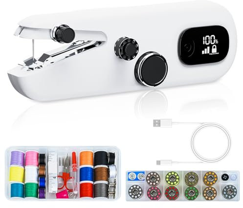 Handnähmaschine, Elektrische Mini Nähmaschine mit drei Geschwindigkeiten, Mit LED-Anzeige, Geeignet für Heimwerker, Kleidungsstücke, Vorhänge, Handnähmaschinen für Anfänger