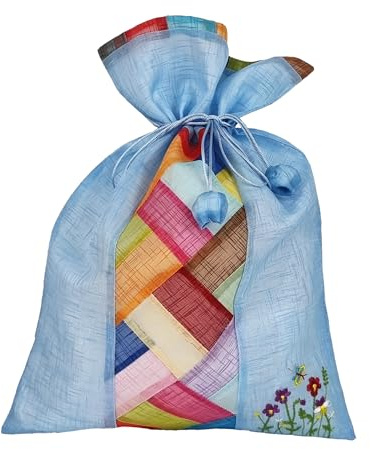 Seoulful Vintage Large Korean Saekdong Pouch - Traditional Drawstring Bokjumeoni Bag New Year's Gifts (Blue)