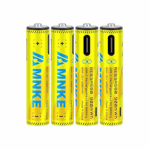 4PCS AAA Rechargeable Lithium Batteries 1.5V 900mWh High-Capacity 1000+ Cycles Ultra-Long Lasting Time Durable Cycle 4-Pack Set With Type-C Cable