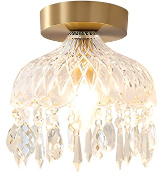 KCO Lámpara de techo de latón envejecido, montaje empotrado, lámpara de techo de cristal vintage, lámpara de techo dorada para cocina, accesorio de iluminación de techo pequeño para pasillo
