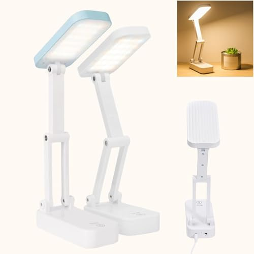 GOMETY 2 Stück Schreibtischlampe LED Faltbar, LED Tischlampe Kabellos mit 3000mAh Akku Touch Leselampe Dimmbare mit 3 Lichtmodi USB Aufladbar Schreibtischleuchte für Schlafzimmer Lesen Lernen Büro