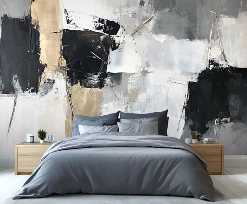 YXQAIED Black White Grey Wallpaper, Vintage Geometric Wallpaper for Living Room, Abstract Ink Splash Bedroom Wall Paper, Not Self Adhesive Paint Graffiti 3D Large Mural & Home Decor Poster, 400x280cm