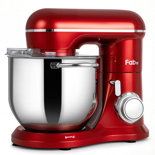 Fab by Kitchen in the box Stand Mixer, 8L Large Electric Food Mixer, 2000W | 10 Speeds Kitchen Mixer with Dough Hook, Whisk, Beater for Cake, Bread & Pizza Dough, for Large Family & Batch Baking (Red)