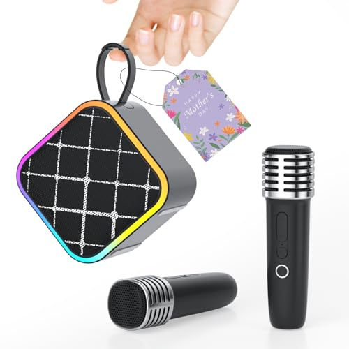 Mini Portable Karaoke Machine with 2 Wireless Mic,Home Karaoke System for Kids,Travel/Birthday Parties/Holidays,Bluetooth Speaker with Carry Handle,Ideal Halloween for Ages 3-12