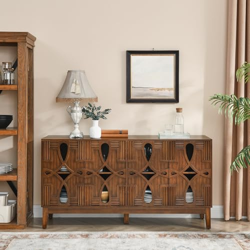 60.5 Mid Century Modern Sideboard with 4 Doors, TV Media Console with Adjustable Shelves, Storage Cabinet for Living Room & Dining Room, Walnut Finish (60.5''+Style A+Walnut)
