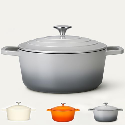Casserole Dish with Lid Medium 4L, 24cm – Lightweight Cast Aluminium Casserole Pan Deep Induction Hob & Oven Safe, Durable Non-Stick Cooking Pot Stew, Roast (Grey, 24cm - Deep)