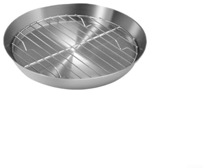 Jonikuper Plaque de cuisson ronde avec grille de refroidissement pour cuisine, plaque à rôtir en acier inoxydable compatible avec barbecue, gâteau, dinde – 24,7 x 24,7 x 3,5 cm (12 cm)