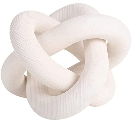 Odoukey White 3 Link Wood Knot Decor 6 Inch Carved Decorative Chain Knot for Coffee Table Plastic Rings