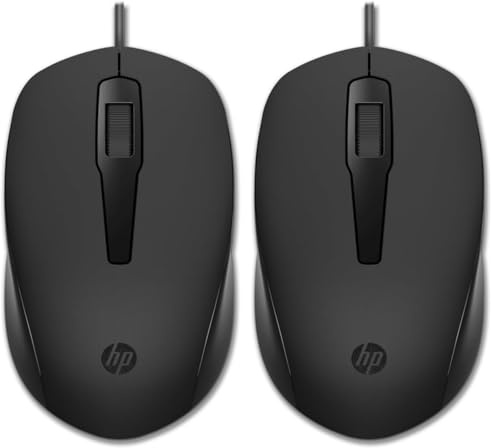 HP 150 Wired Mouse | USB Type-A | Multi-Surface Technology | 1600 DPI Optical Sensor | 3 buttons and scroll | Ambidextrous | Ergonomic | Black (Pack of 2)