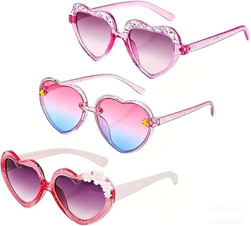 XIABYAYU 3PCS Lunettes de Soleil Fille, UV400 Lunettes Soleil Coeur, Lunettessoleil Forme de Coeur, Lunettessoleil Coeurs Enfant, Lunettess de Plage D'été Pour Filles de 3 à 10 Ans