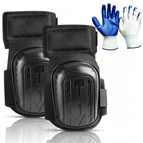Rodilleras de Trabajo con Cubierta PP Reforzada, Espuma Suave, Correas Ajustables, Guantes Nitrilo 32g, Rodilleras de Jardín, Rodilleras para Construcción, Jardín, Reparaciones, Negro, 1 Par | Rodilleras para jardinería, almohadillas de esponja suave, correas de ajustables, reparación de jardín