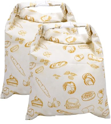 ZJchao Återanvändbar Bivax Brödpåse Brödkonserver Brödförvaringspåse Stor 33x43 Cm Linne Bomull med Dragkedja för Färskt Bröd Ost Frukt Grönsaker (Nr 5 klassisk brödstil)