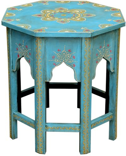 Casa Moro Tea-bord sidobord färgglatt trä Saada blue M marockansk orientalisk stil accent vintage möbler handgjord handmålad MA32-47-C-M