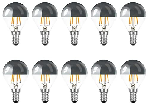 NCC-Licht 10 x LED Filament Tropfen 4 Watt = 40 Watt E14 Kopfspiegel Silber KVS P45 Glühfaden warmweiß 2700K Retrofit