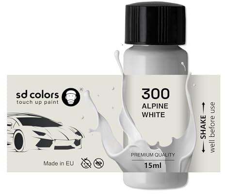 SD COLORS Alpine White 300 Ausbesserungslack, 15 ML, Reparatur-Pinsel, Farbcode 300 Alpinweiß (Farbe)