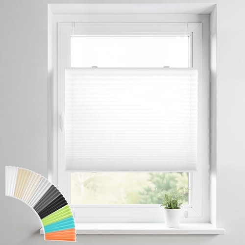 HOMEDEMO Plissee Klemmfix ohne Bohren Jalousien, Weiß, 25x120cm(BxH), Plisseerollo Fensterrollo mit Klemmträger, Faltrollo Klemmrollo Sicht-und Sonnenschutz Rollos für Fenster & Tür