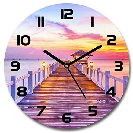 Tulup Glasuhr ⌀ 30cm - Schwarze Zeigern - Wanduhr Wandkunst Bild Gehärtetem Glas Uhr Echtglas Küche Wohnzimmer - New York bei Nacht