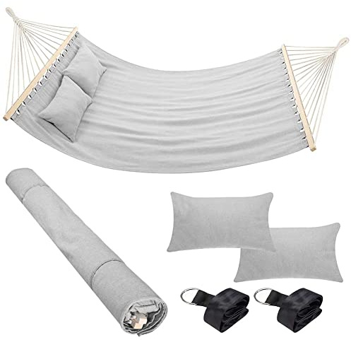 Bakaji Amaca da Giardino Doppia 2 Posti 232 x 148 cm Barre Trasversali in Legno Rivestimento in Poli Cotone con 2 Cuscini e Cinghie Design Moderno Per Giardino Terrazzo Campeggio (Grigio Chiaro)
