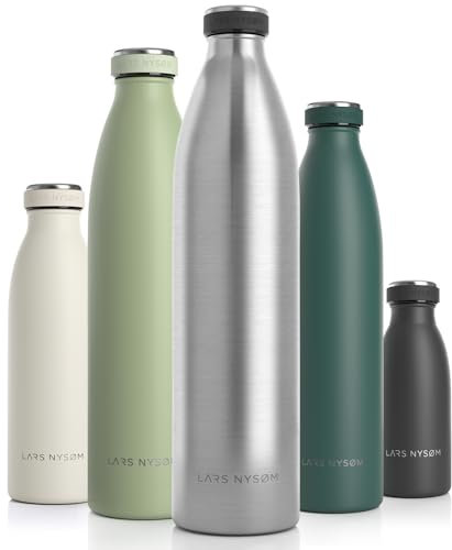 LARS NYSØM Borraccia Termica 1500ml in Acciaio Inox | Bottiglia isolata 1.5 litro | Bottiglia d'Acqua a Tenuta stagna per Sport, Bicicletta, Cane, Bambino, (Stainless Steel, XL 1500ml)