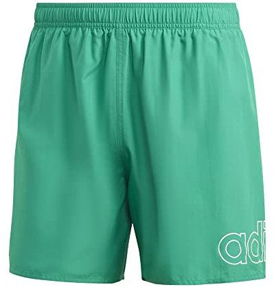 adidas Uomo Logo CLX Short Length Swim Shorts, Court Green/White, S