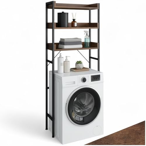 tectake® Étagère de Salle de Bain Meuble Salle de Bain en Bois et Acier 3 Niveaux 63 x 25 x 165 cm Meuble Industriel Meuble de Rangement WC avec système Anti-basculement, Meuble de Salle de Bain
