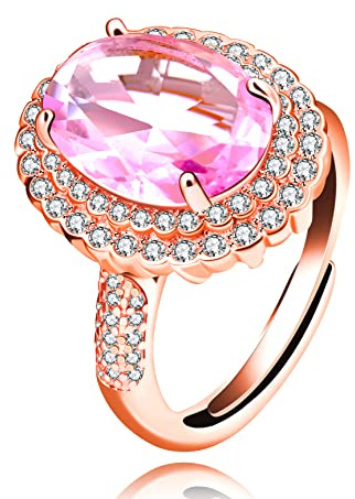 Uloveido Adjustable Big Oval Cubic Zirconia Ring, Solitaire Split Shank Rings Wedding Engagement Jewelry