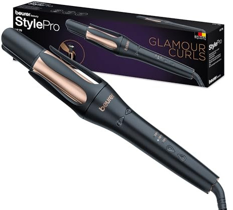 Beurer HT 75 Arricciacapelli Automatico, Styler Leggero, Compatto per Ricci Naturali, Uscita a Ioni Quadrupla che Dona un Effetto Lucente, 3 Livelli di Temperatura, Smart Timer e Doppia Rotazione