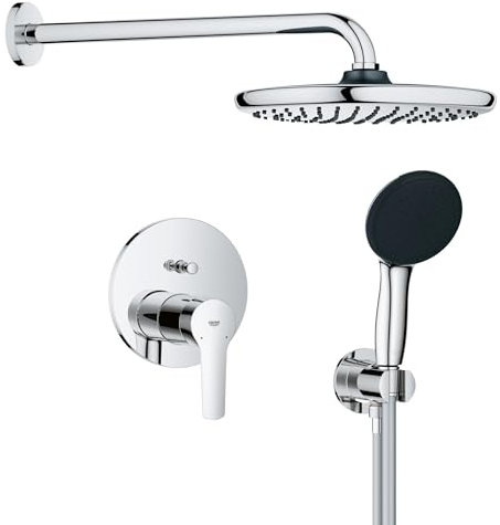 GROHE Start - Concealed Shower System with 1 Lever Mixer and 2-Way Diverter (Arm, 25 cm Mono Overhead,11 cm Hand Shower 2 Sprays, Outlet Elbow 1/2'' with Holder, Hose 1.5m),Chrome, 25292000