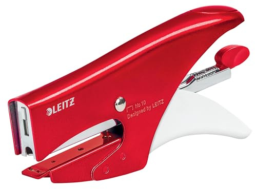 Leitz WOW Häfttång, Röd Häftpistol, Kapacitet för 15 ark, Ergonomisk Metallkropp, Häftklammer nr. 10 Ingår, 55311026