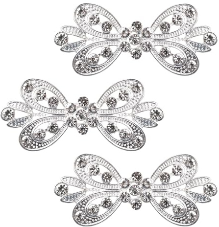 WANDIC Cloak Clasp Fasteners, 3Pcs 5.8CM Silver Cape Clips with Rhinestone Vintage Cardigan Fastening Clips for Clothing Sweater Shawl