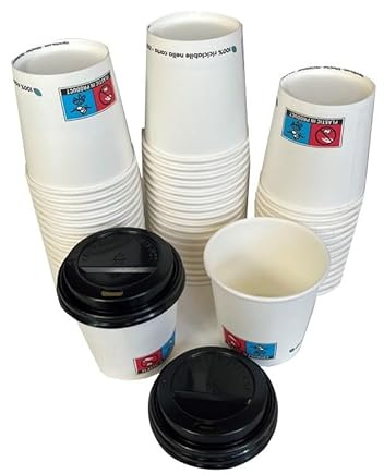 Nicoletti 50 Bicchieri Carta per Caffé espresso, Bicchiere in cartoncino con coperchio senza foro 100 ml 4oz (bianco)