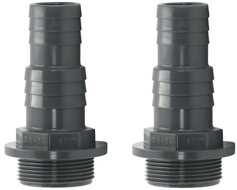 HAF 2X PVC Druckschlauchtülle mit 32mm 38mm x 1 1/2 | Schlauchtülle x Außengewinde | Schlauchverbinder aus grauem PVC-U | PN16 für Poolfitting, Pool, Schwimmbad, Poolverrohrung, Druckleitung