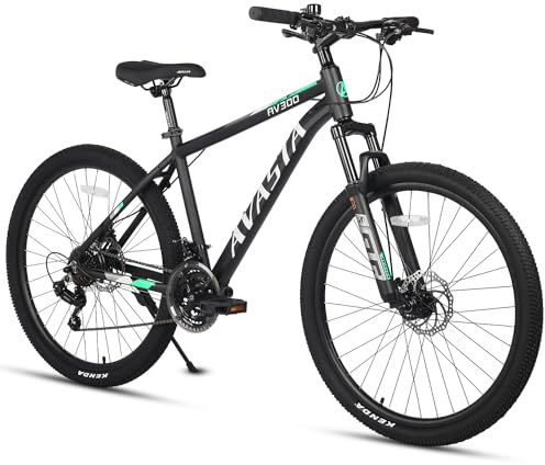 AVASTA AV300 26 tum mountainbike MTB commuter bike lätt aluminiumram 21-växlad växellåda fram fjädring skivbromsar fram och bak, svart