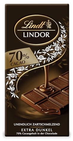Lindt Schokolade | LINDOR Tafel 70% | 100g | feinherbe Schokolade mit einer unendlich zartschmelzenden Füllung | Schokoladen-Tafel