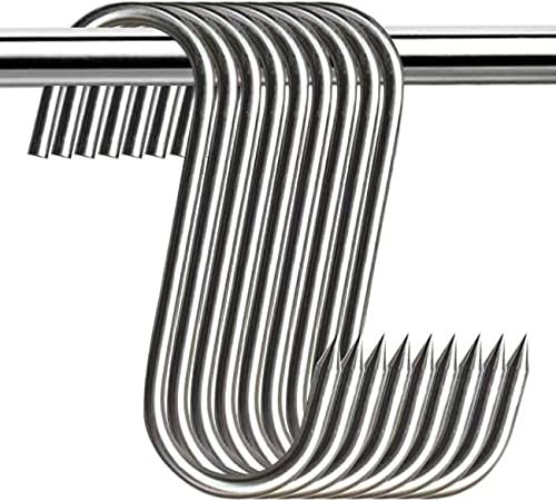 Ganci per carne, 10 ganci per macelleria in acciaio inox di alta qualità, per affumicatura a caldo e freddo, macelleria, caccia, caccia al pollo, affumicatura (10 pezzi da 4,6 mm)