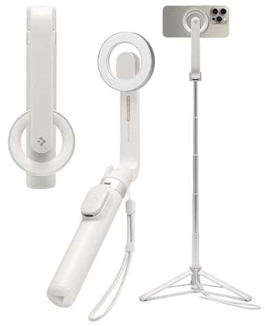 Spigen Wondersnap MagFit Selfie Stick Tripod, [Metal Ring & Strap Included] Phone Tripod Stand for iPhone 17 16 15 14 13 Pro Max Plus, Samsung Galaxy, Google Pixel - Dune Beige