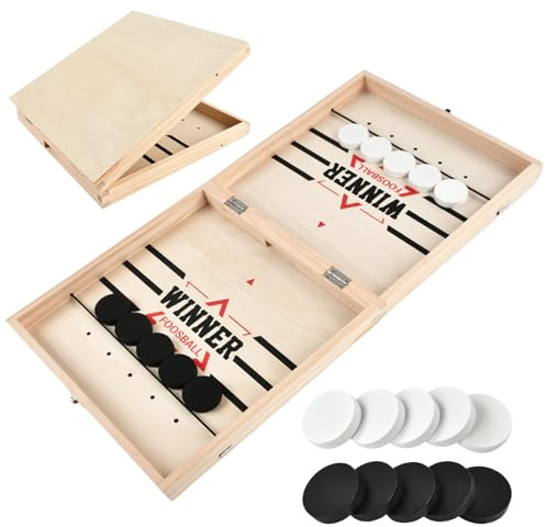 Tischhockey Holz, Tischfußball-Gewinnerspiel Fast Sling Puck Game Spiel Zwei Spieler Hockey Brettspiel Eishockey Spiel Katapult Schach für Kinder und Familien Interaktives Spiels