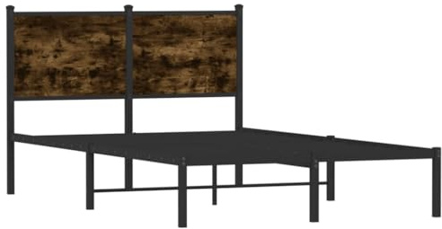 vidaXL Sängram med huvudgavel metall rökfärgad ek 120x190 cm, säng, metallsäng, metall sängram, sängar, metallsängar, metall sängramar, gästsäng