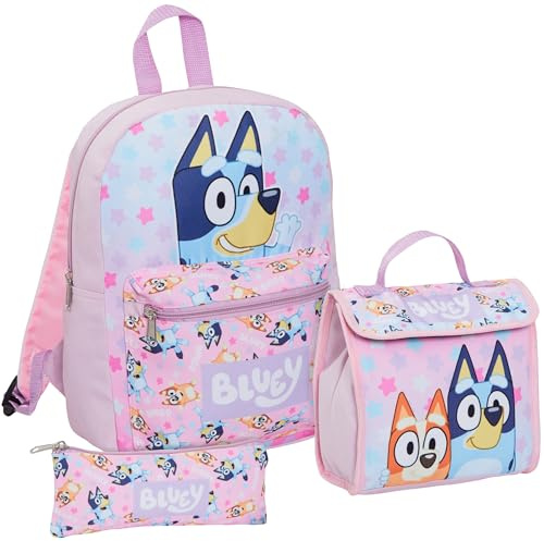 Bluey Set de Mochila niñas Set de 3 piezas Bundle con mochila, bolsa de almuerzo y estuche Regalo para la vuelta al cole